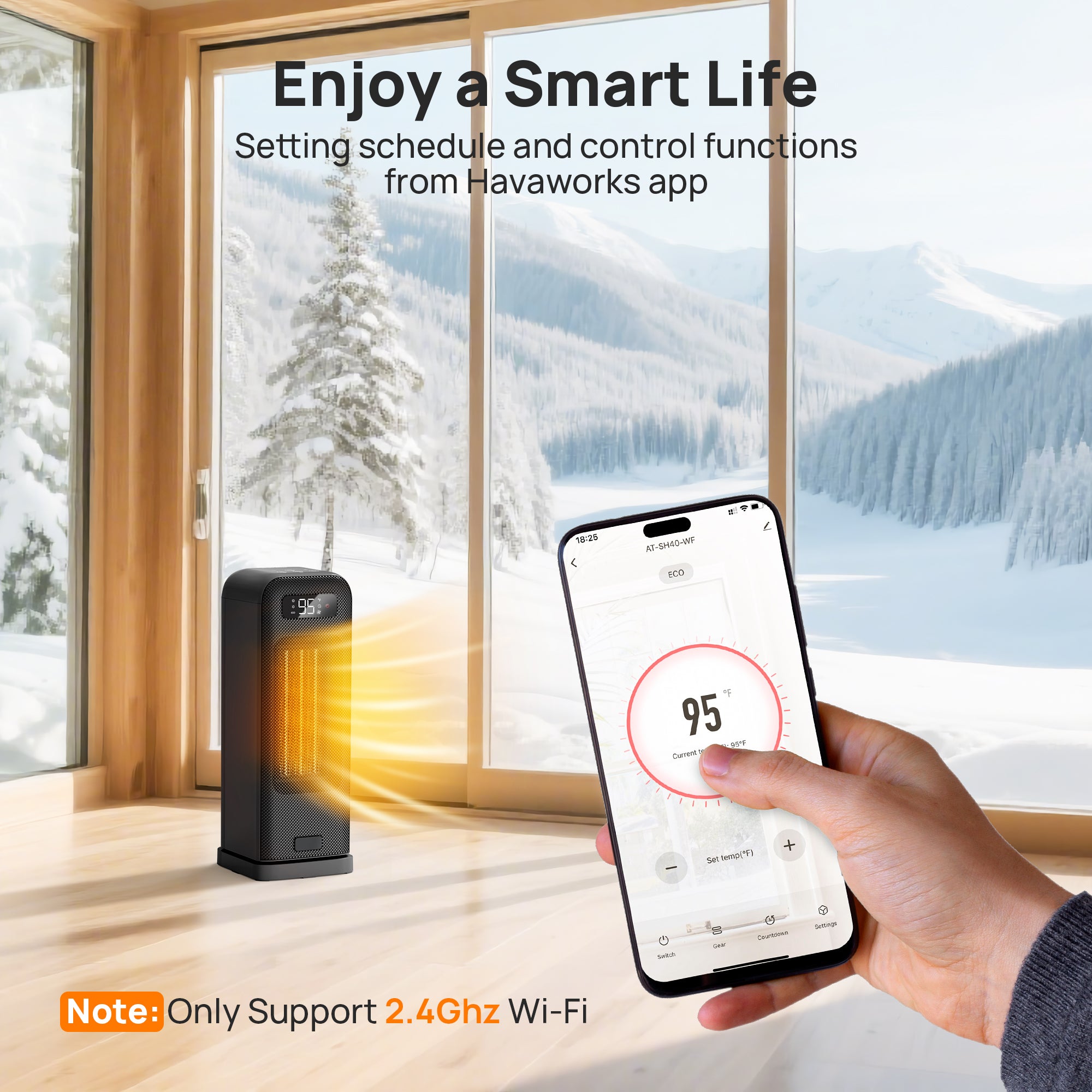 Space Heaters for Indoor Use,  WiFi and Voice Control, for Office Bedroom Home 1Pack Black