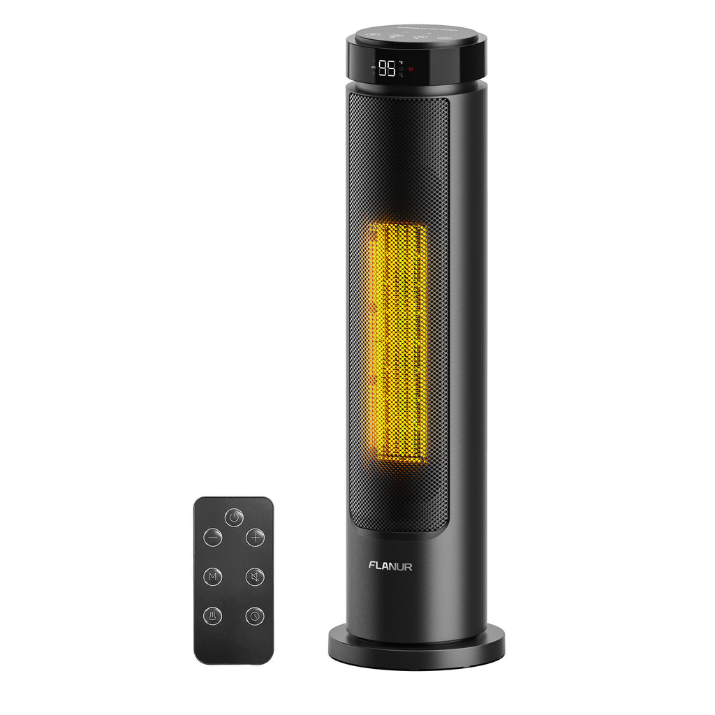 FLANUR Space Heaters for Indoor Use Large Room, 1500W Portable Space Heater with Remote, for Bedroom, Office (Black, 1Pack)