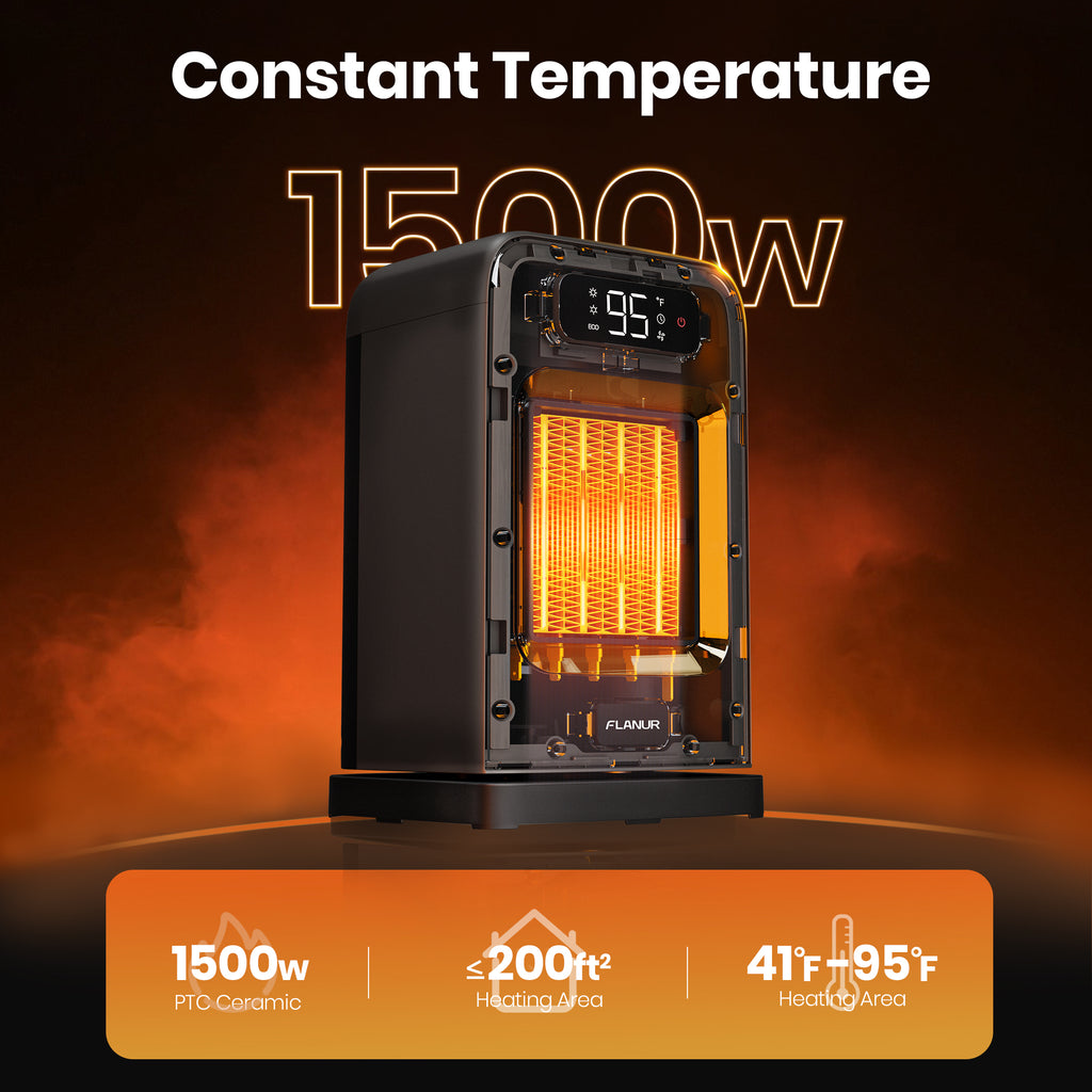 26CM FLANUR Portable Electric Space Heater with Thermostat,  ECO Mode - 2-in-1 Heater Fan, Remote, Black