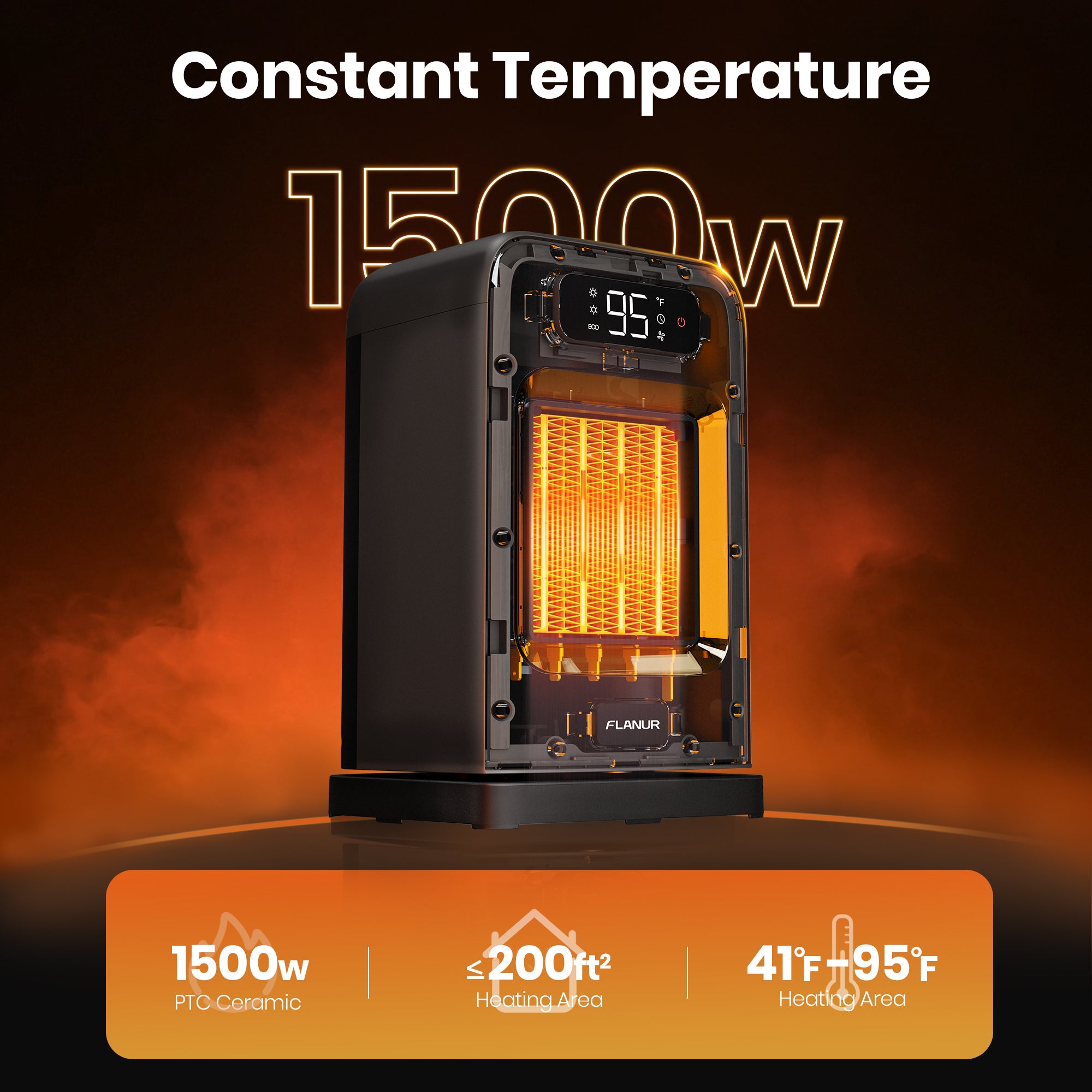 26CM FLANUR Portable Electric Space Heater with Thermostat,  ECO Mode - 2-in-1 Heater Fan, Remote, Black