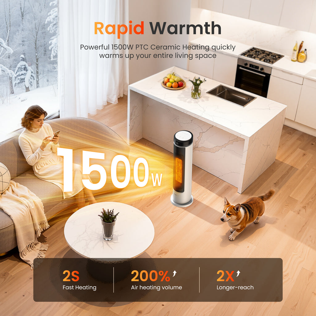 FLANUR Space Heaters for Indoor Use Large Room, 1500W Portable Space Heater with Remote, for Bedroom, Office (White, 1Pack)