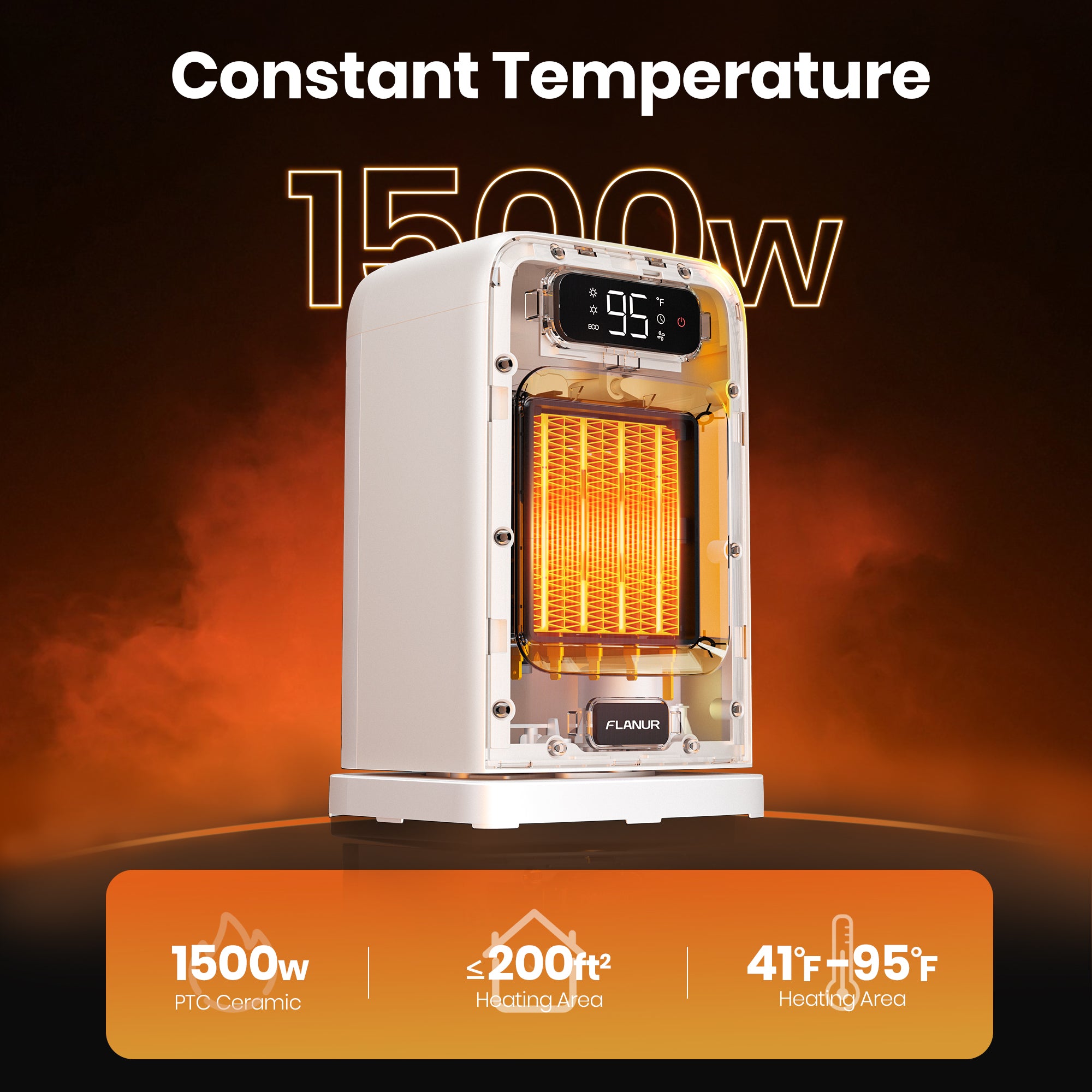 26CM FLANUR Portable Electric Space Heater with Thermostat,  ECO Mode - 2-in-1 Heater Fan, Remote, White
