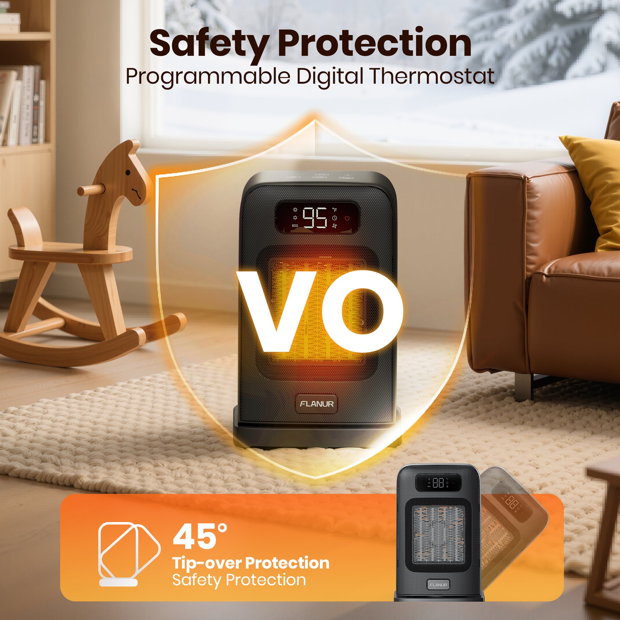 26CM FLANUR Portable Electric Space Heater with Thermostat,  ECO Mode - 2-in-1 Heater Fan, Remote, Black