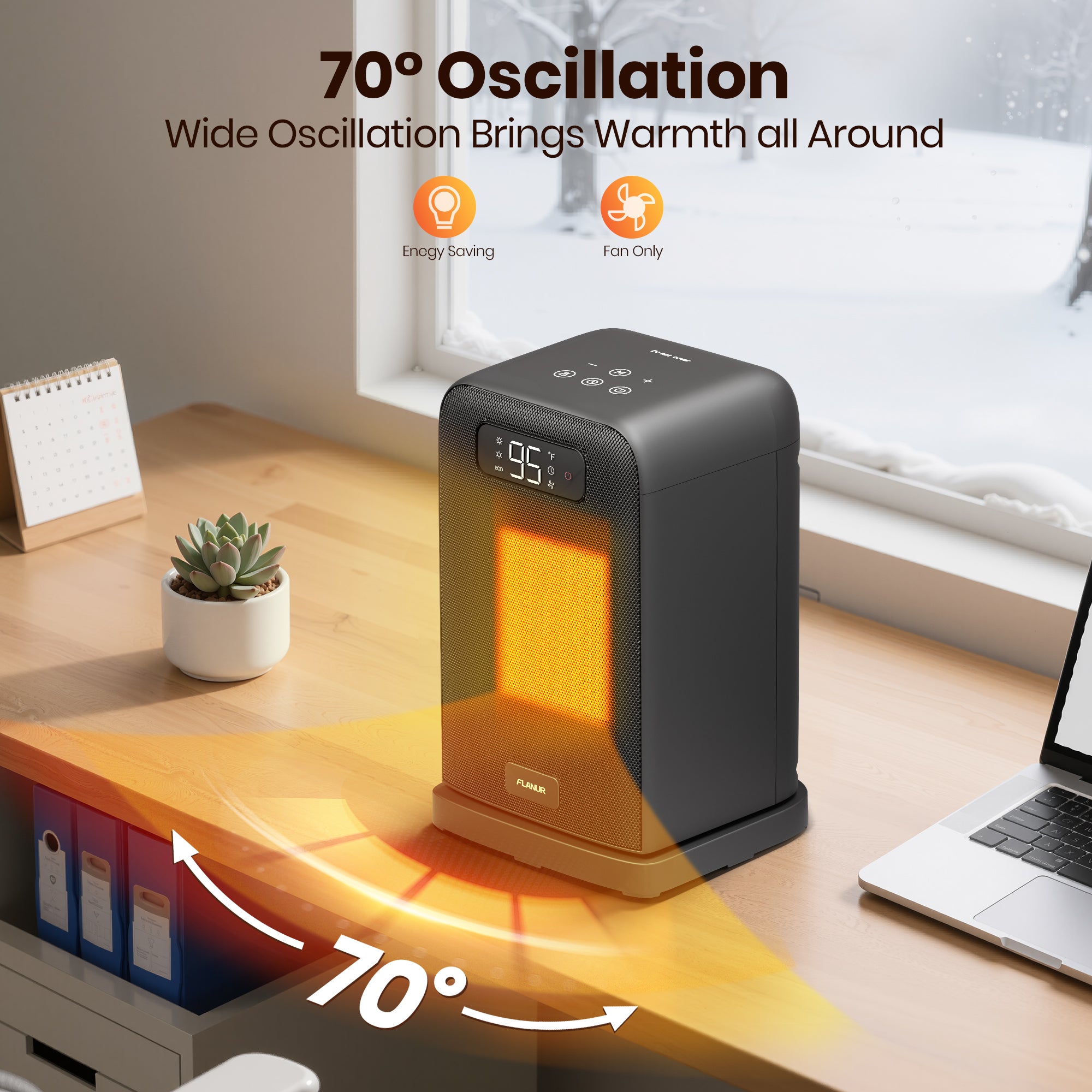 26CM FLANUR Portable Electric Space Heater with Thermostat,  ECO Mode - 2-in-1 Heater Fan, Remote, Black