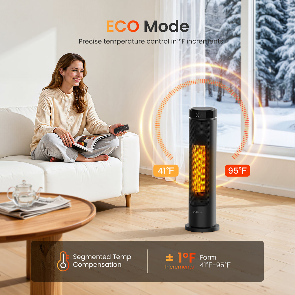 FLANUR Space Heaters for Indoor Use Large Room, 1500W Portable Space Heater with Remote, for Bedroom, Office (Black, 1Pack)