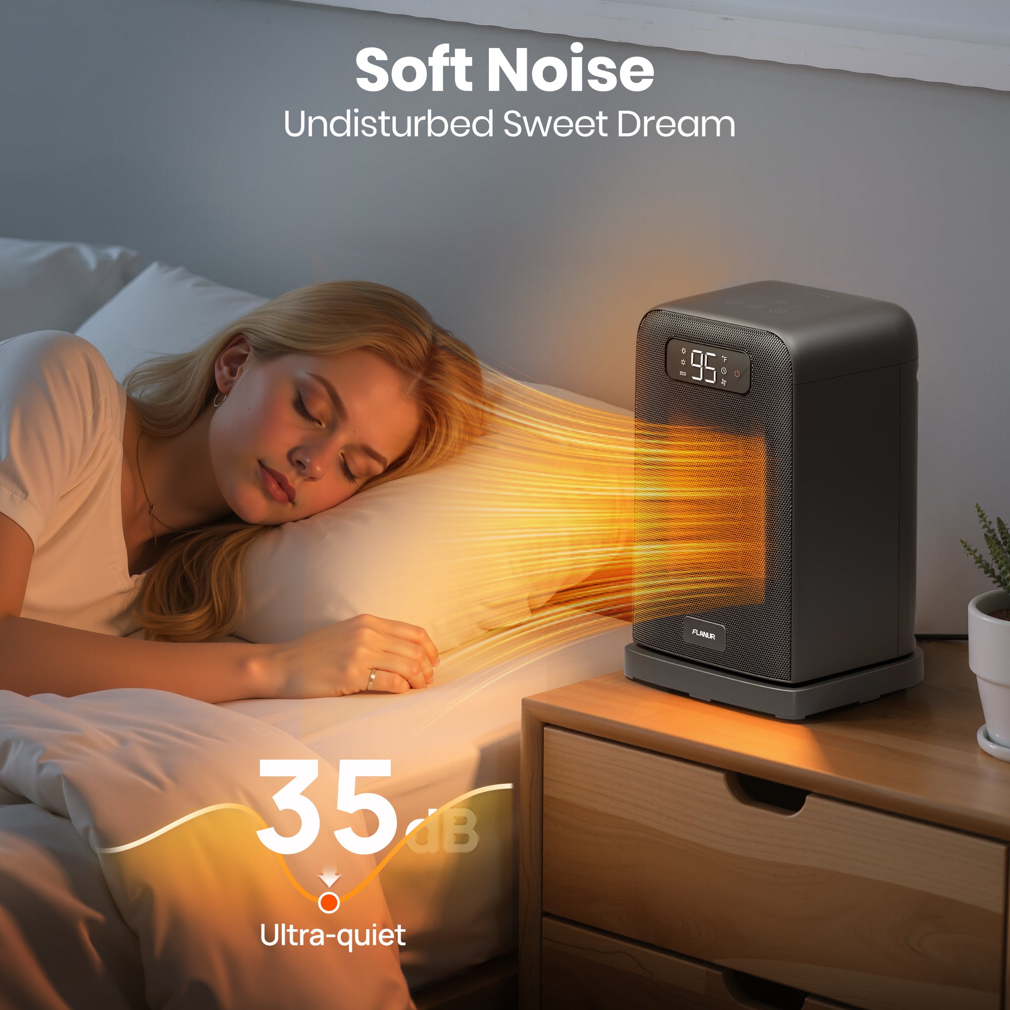 26CM FLANUR Portable Electric Space Heater with Thermostat,  ECO Mode - 2-in-1 Heater Fan, Remote, Black