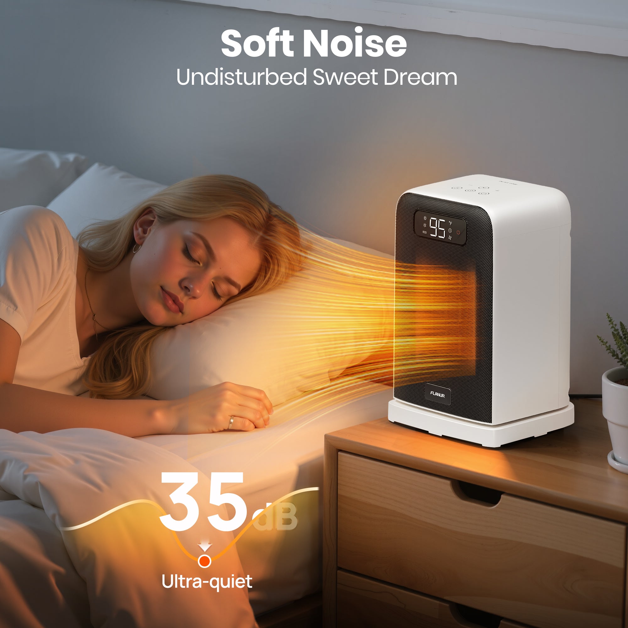 26CM FLANUR Portable Electric Space Heater with Thermostat,  ECO Mode - 2-in-1 Heater Fan, Remote, White