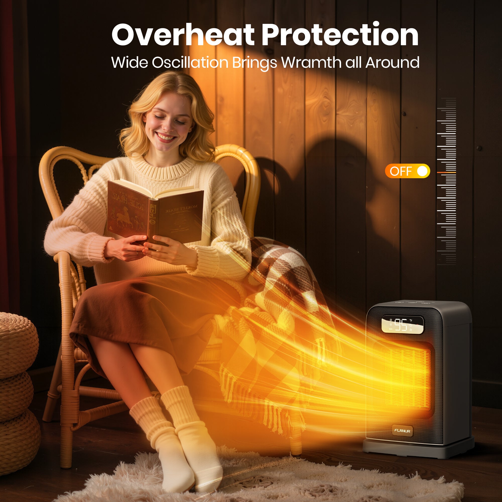 26CM FLANUR Portable Electric Space Heater with Thermostat,  ECO Mode - 2-in-1 Heater Fan, Remote, Black