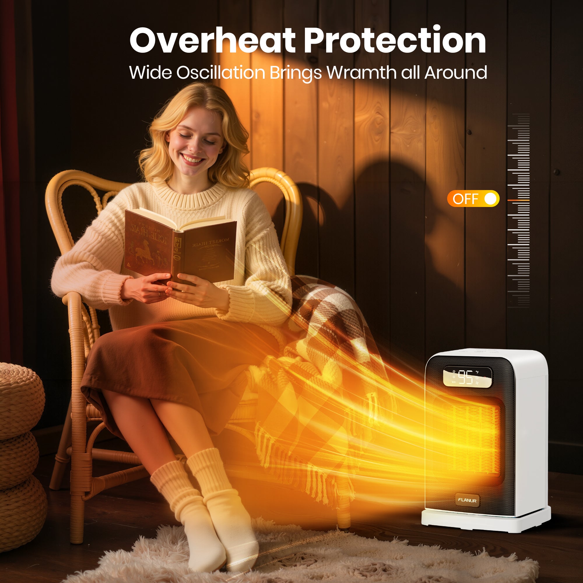 26CM FLANUR Portable Electric Space Heater with Thermostat,  ECO Mode - 2-in-1 Heater Fan, Remote, White