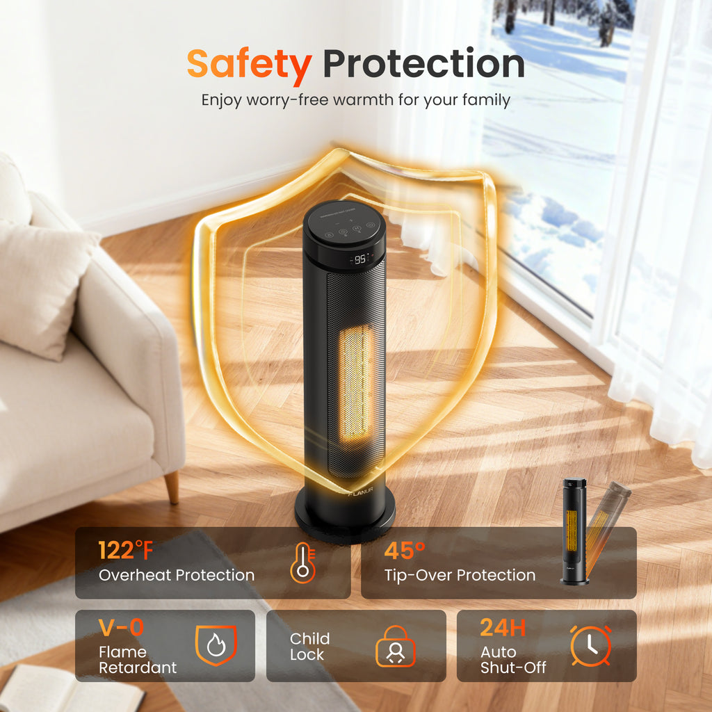 FLANUR Space Heaters for Indoor Use Large Room, 1500W Portable Space Heater with Remote, for Bedroom, Office (Black, 1Pack)