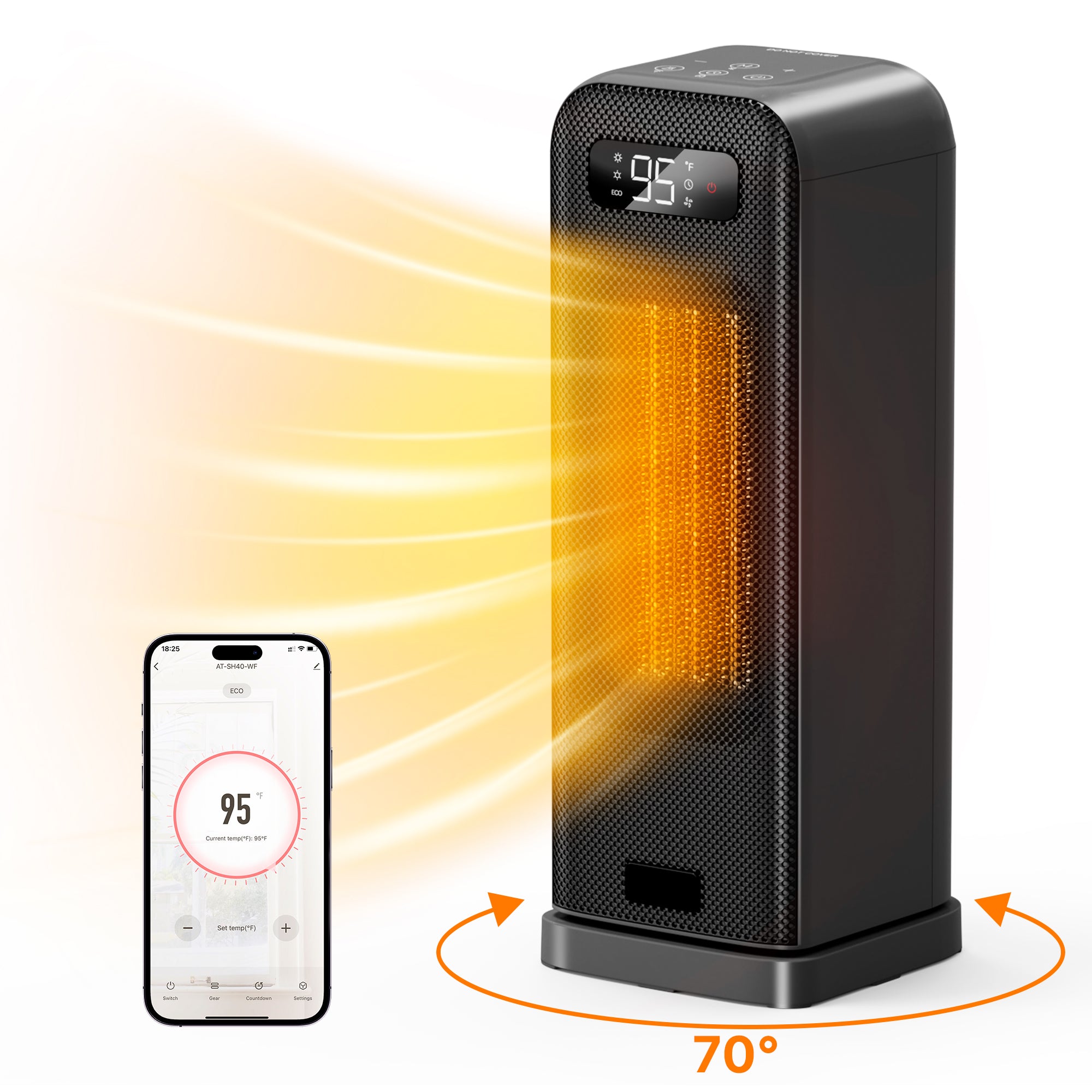 Space Heaters for Indoor Use,  WiFi and Voice Control, for Office Bedroom Home 1Pack Black