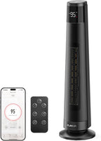 FLANUR  1500W PTC Ceramic Smart Space Heaters for Indoor Use, Portable Heater with Remote & App Control for Large Room, Office, Black, 1 Pack