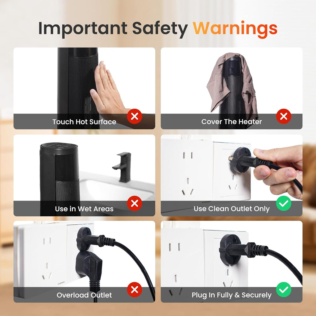 FLANUR  1500W PTC Ceramic Smart Space Heaters for Indoor Use, Portable Heater with Remote & App Control for Large Room, Office, Black, 1 Pack