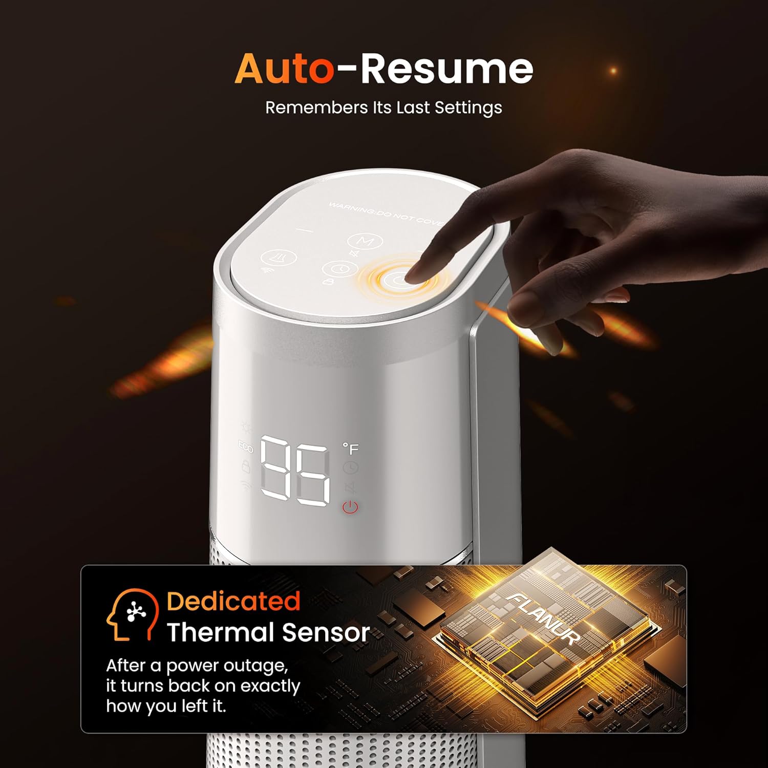 FLANUR 1500W PTC Ceramic Smart Space Heaters for Indoor Use, Portable Heater with Remote & App Control for Large Room, Office, Silver, 1 Pack