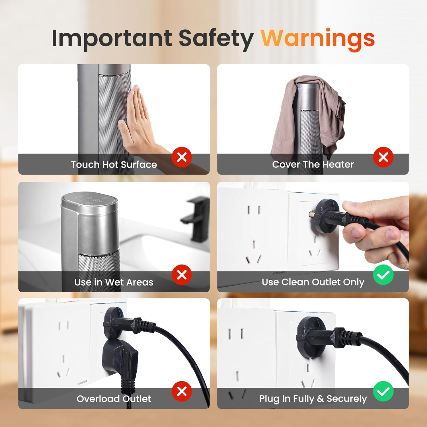 FLANUR 1500W PTC Ceramic Smart Space Heaters for Indoor Use, Portable Heater with Remote & App Control for Large Room, Office, Silver, 1 Pack