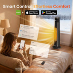 FLANUR  1500W PTC Ceramic Smart Space Heaters for Indoor Use, Portable Heater with Remote & App Control for Large Room, Office, Black, 1 Pack