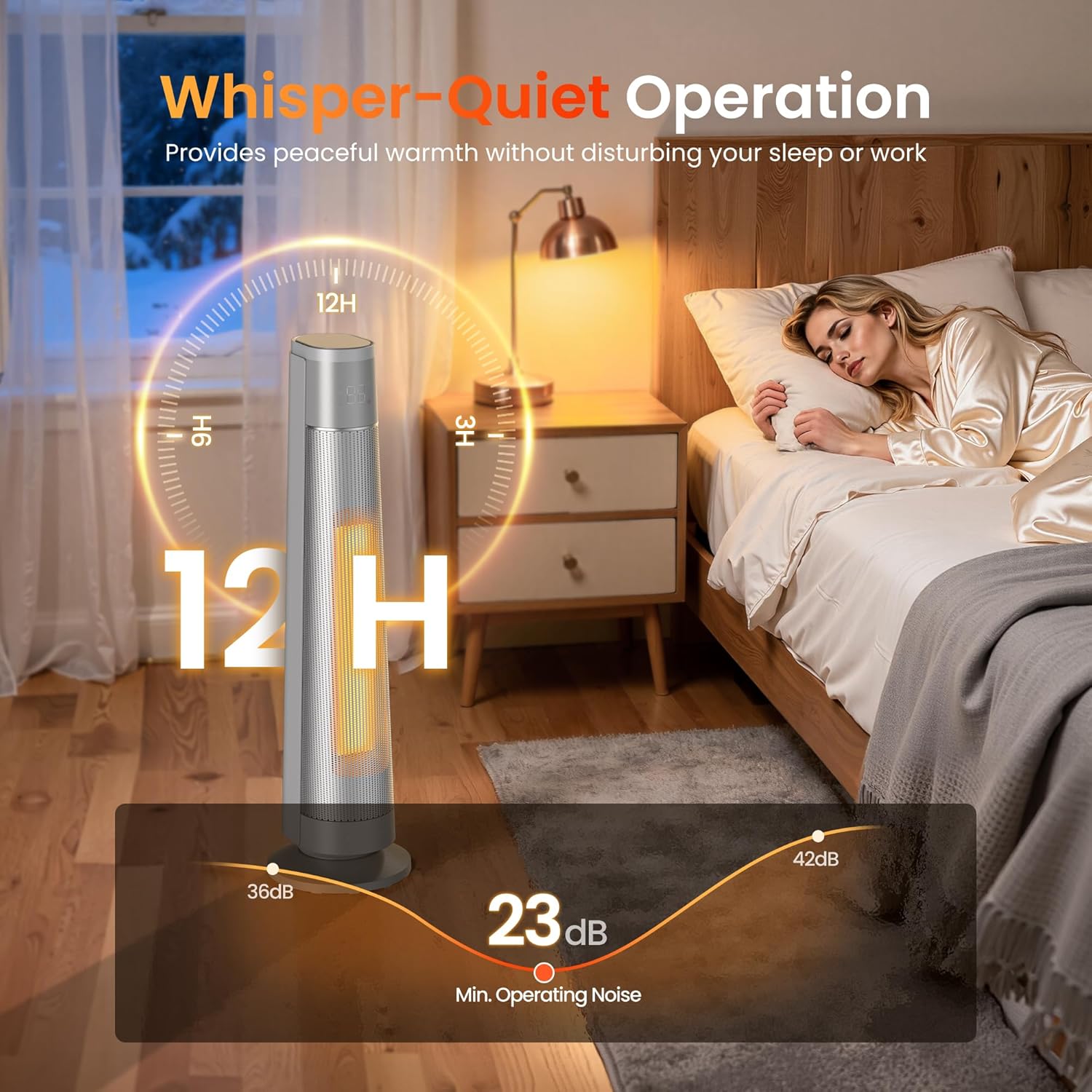 FLANUR 1500W PTC Ceramic Smart Space Heaters for Indoor Use, Portable Heater with Remote & App Control for Large Room, Office, Silver, 1 Pack