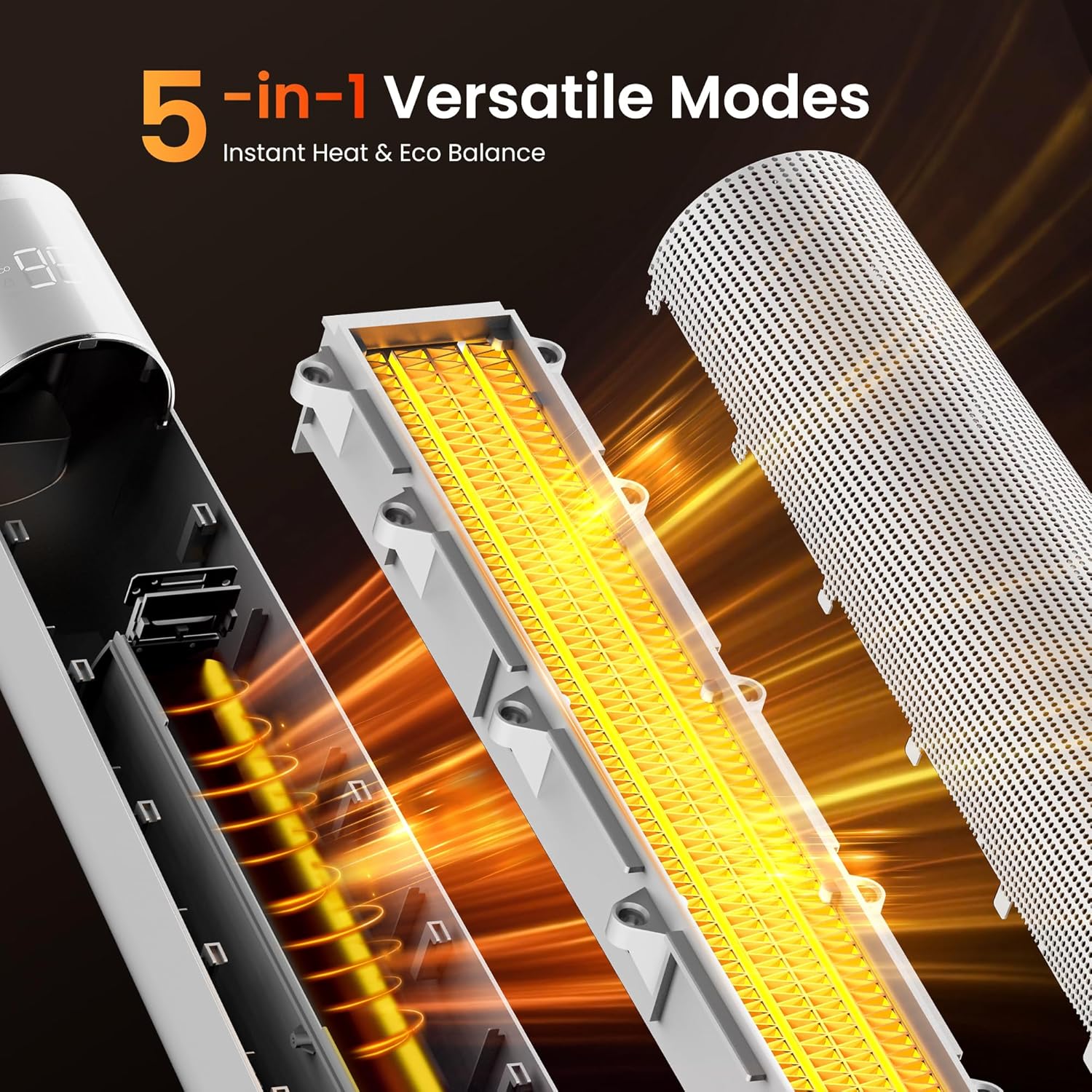 FLANUR 1500W PTC Ceramic Smart Space Heaters for Indoor Use, Portable Heater with Remote & App Control for Large Room, Office, Silver, 1 Pack