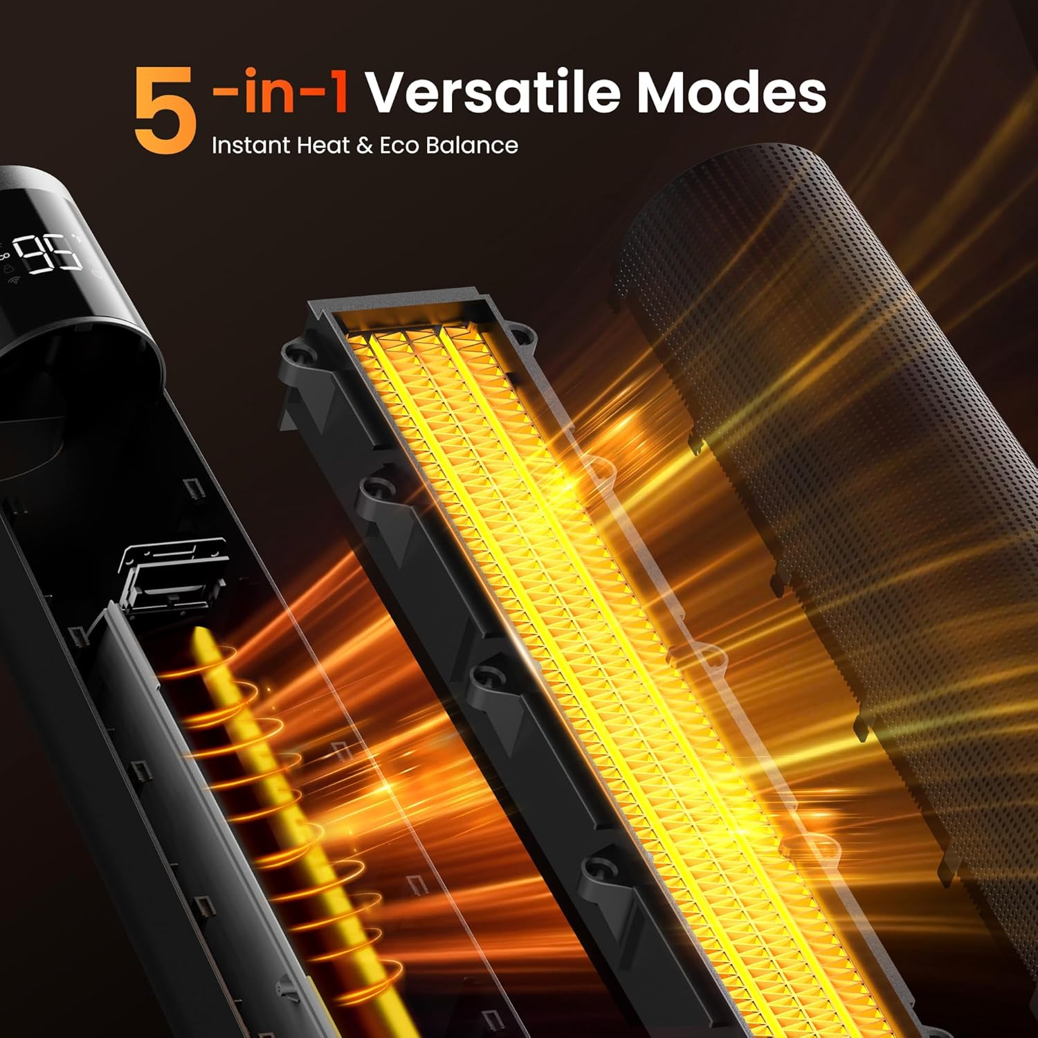 FLANUR  1500W PTC Ceramic Smart Space Heaters for Indoor Use, Portable Heater with Remote & App Control for Large Room, Office, Black, 1 Pack