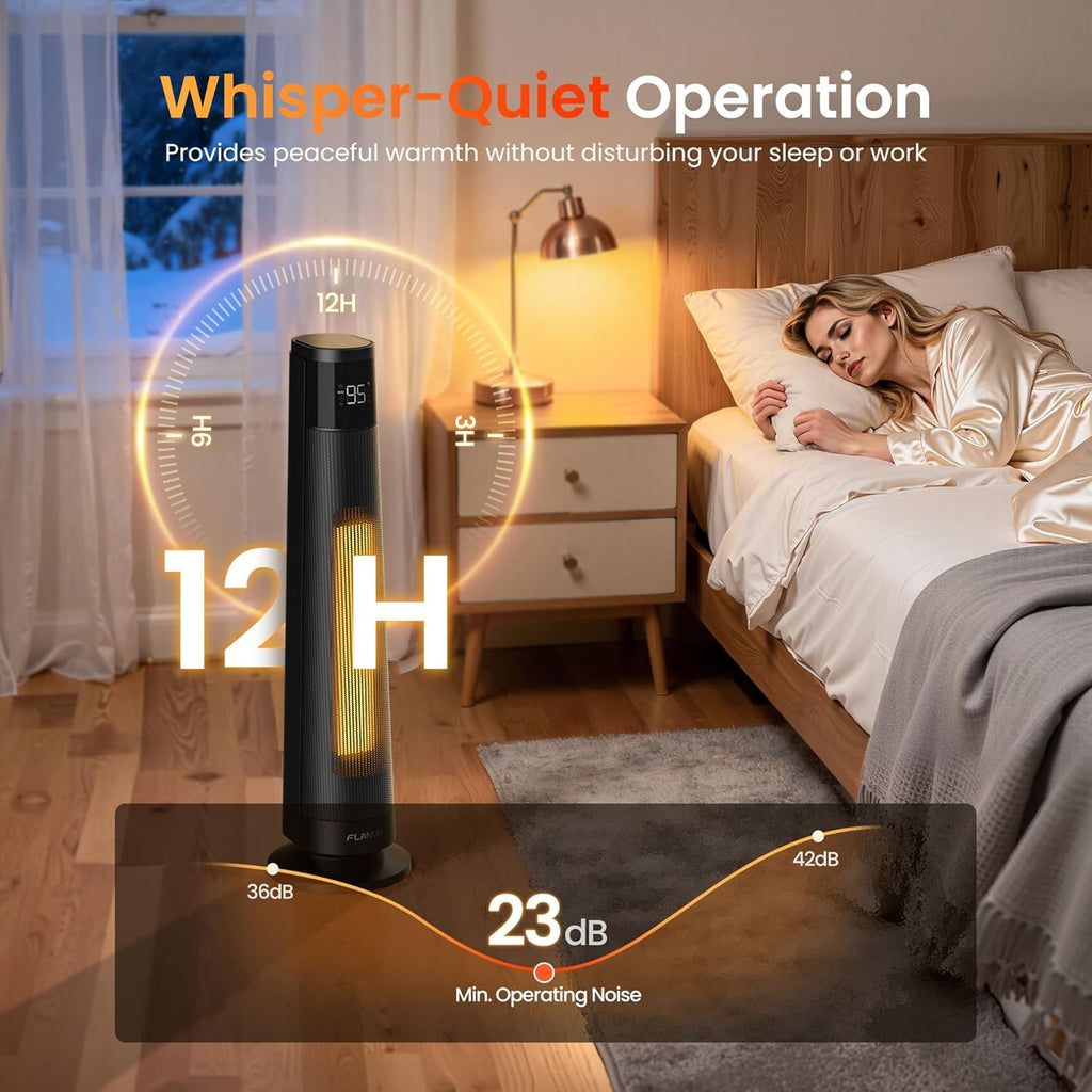 FLANUR  1500W PTC Ceramic Smart Space Heaters for Indoor Use, Portable Heater with Remote & App Control for Large Room, Office, Black, 1 Pack