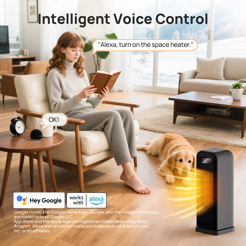 Space Heaters for Indoor Use,  WiFi and Voice Control, for Office Bedroom Home 1Pack Black