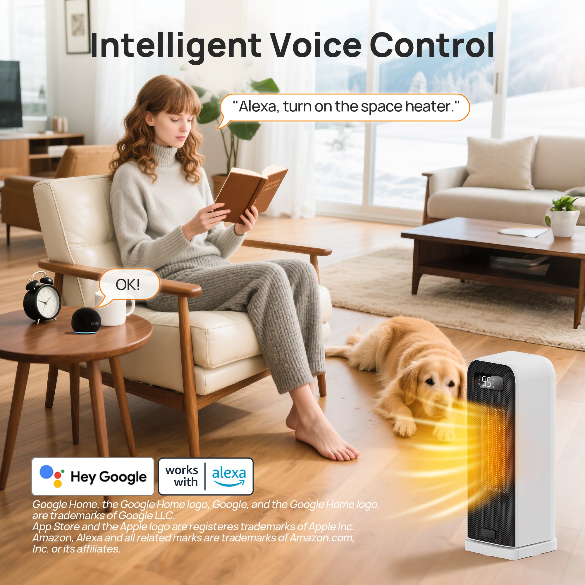 Space Heaters for Indoor Use,  WiFi and Voice Control, for Office Bedroom Home 1Pack White