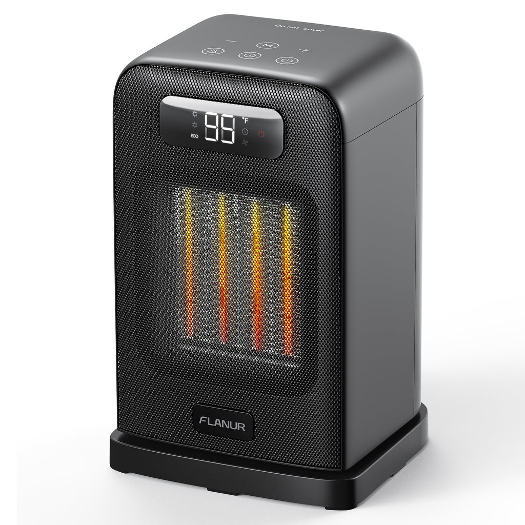 26CM FLANUR Portable Electric Space Heater with Thermostat,  ECO Mode - 2-in-1 Heater Fan, Remote, Black